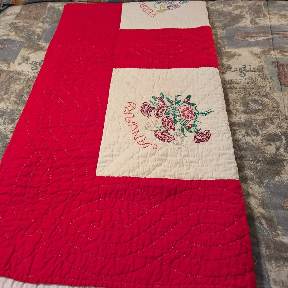 Vintage Red "Month of the Year" Quilt Blanket - Picture 2 of 7
